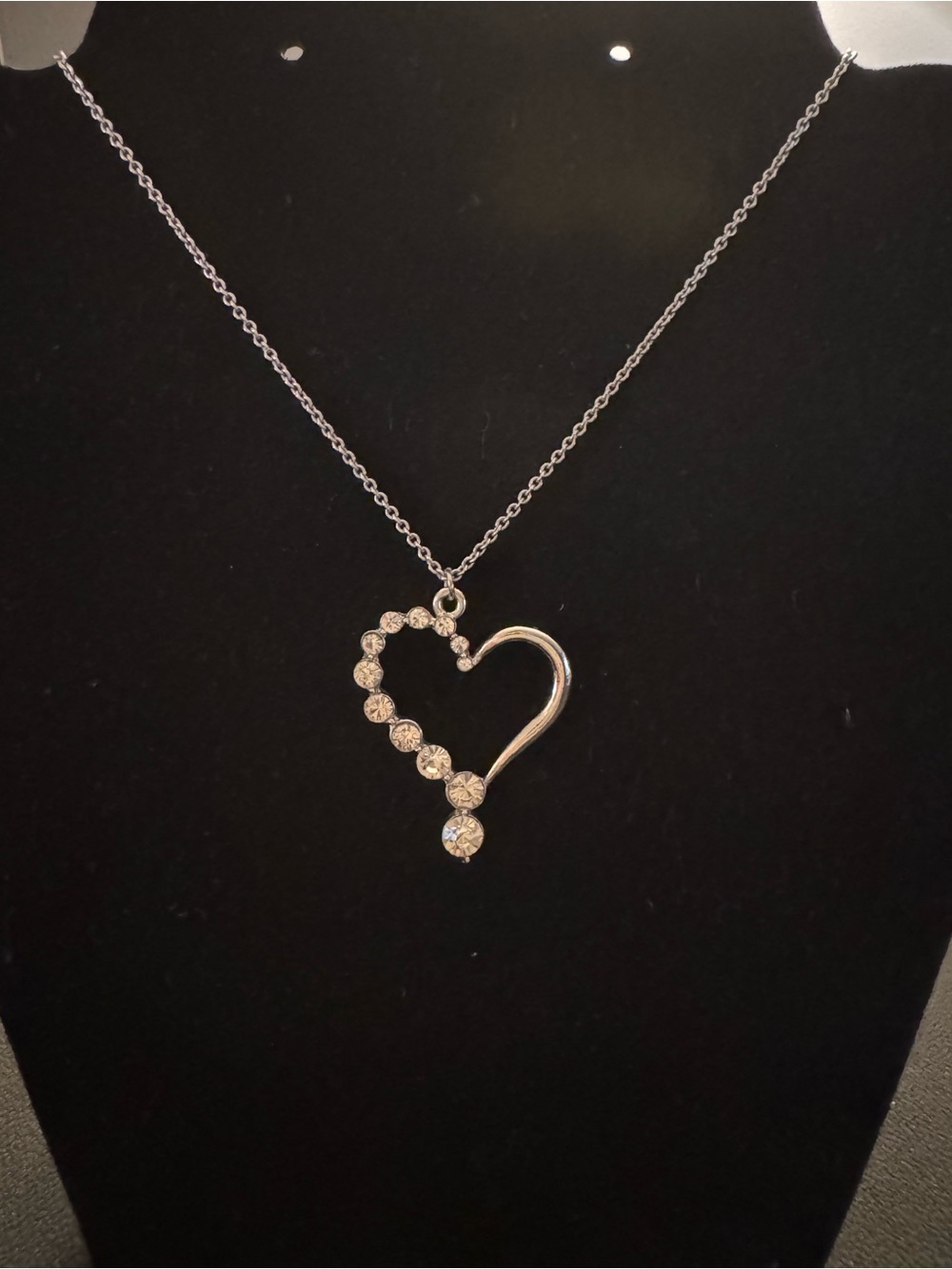 NY & Co Crystal Open Heart Pendant Necklace Silver Tone - 16”